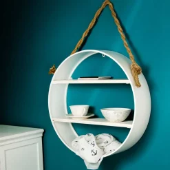 Weißes Regal in Rund mit Seil Aufhängung - Emzanua