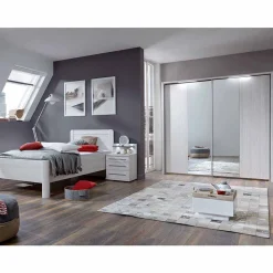 Weißes Schlafzimmerset Arneta mit Einzelbett 100x200cm (dreiteilig)