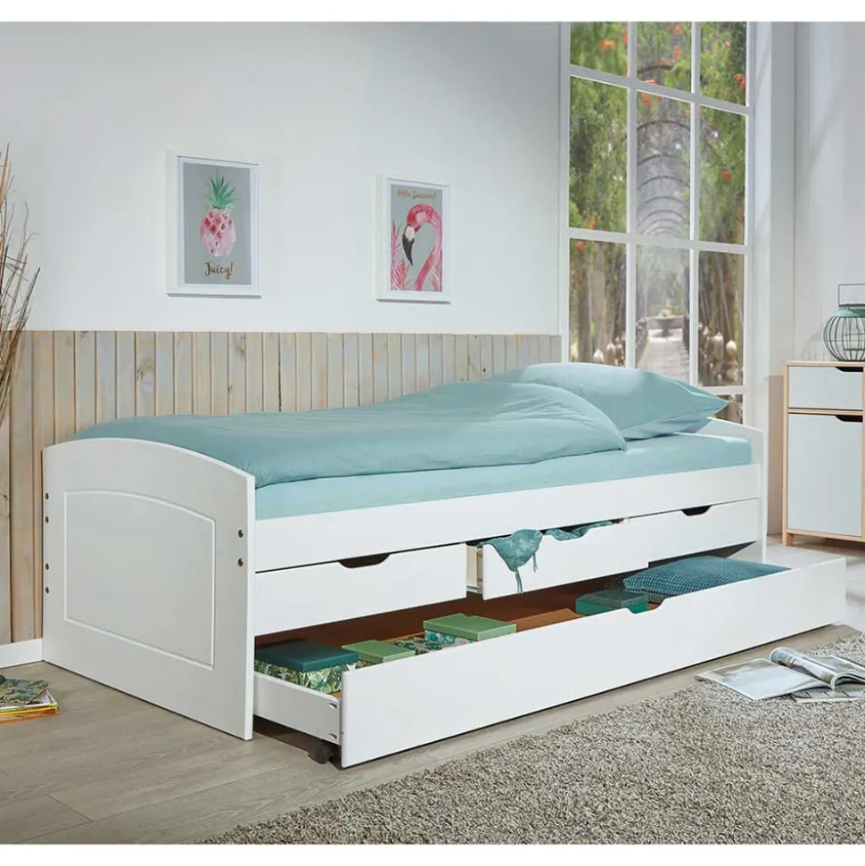 Weißes Schubkastenbett mit Ausziehbett - Becrux