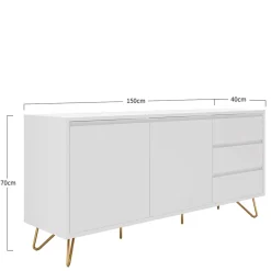 Weißes Sideboard 150cm mit Haarnadel Beinen - Donny