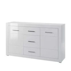 Weißes Sideboard mit Hochglanz Front Yulis & Chrom Metallgriffen