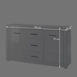 Weißes Sideboard mit Hochglanz Front Yulis & Chrom Metallgriffen