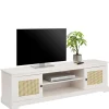 Weißes TV Board 2-türig mit Geflecht - Isvair