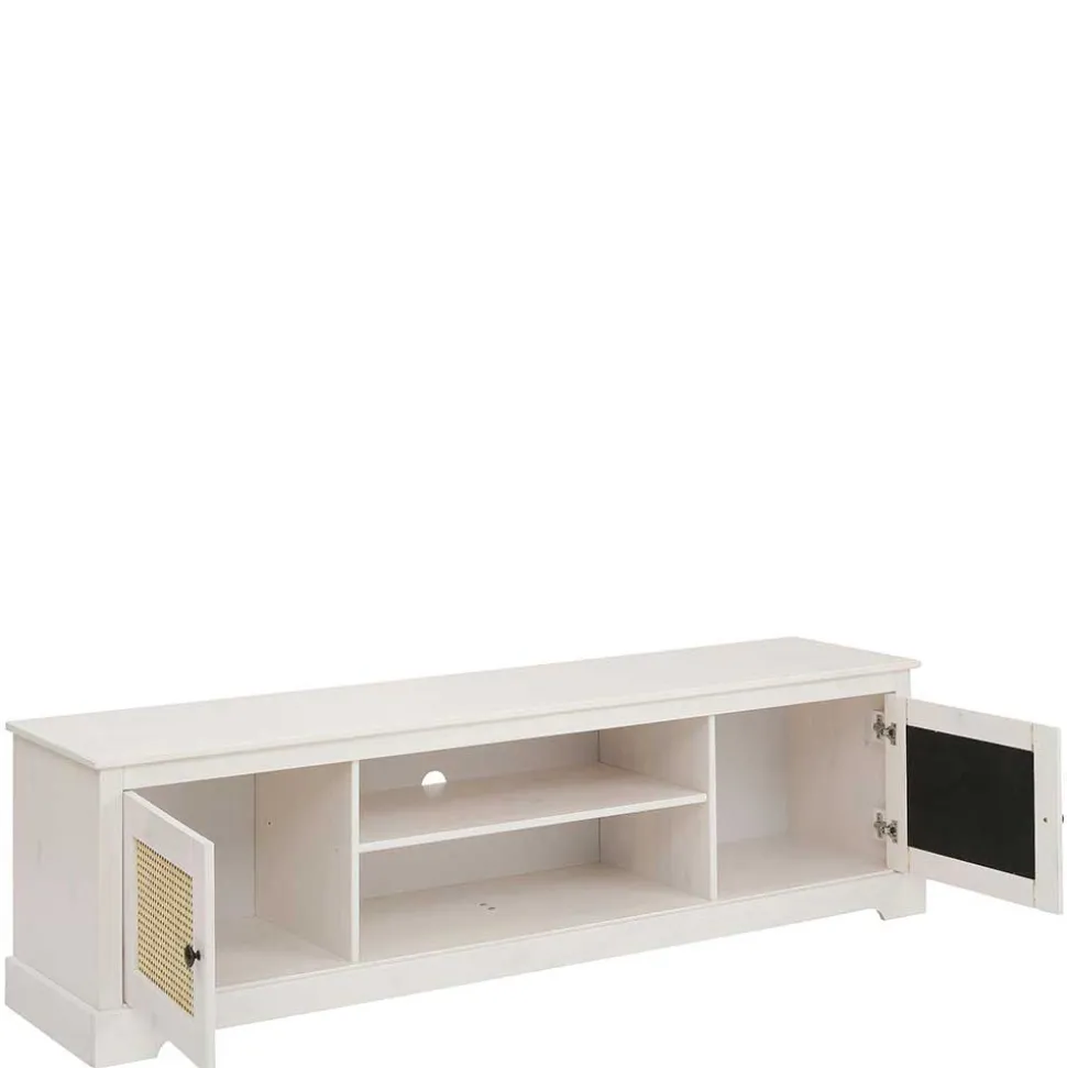 Weißes TV Board 2-türig mit Geflecht - Isvair