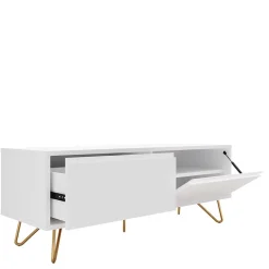 Weißes TV Lowboard mit Klappe & Schublade - Marmore