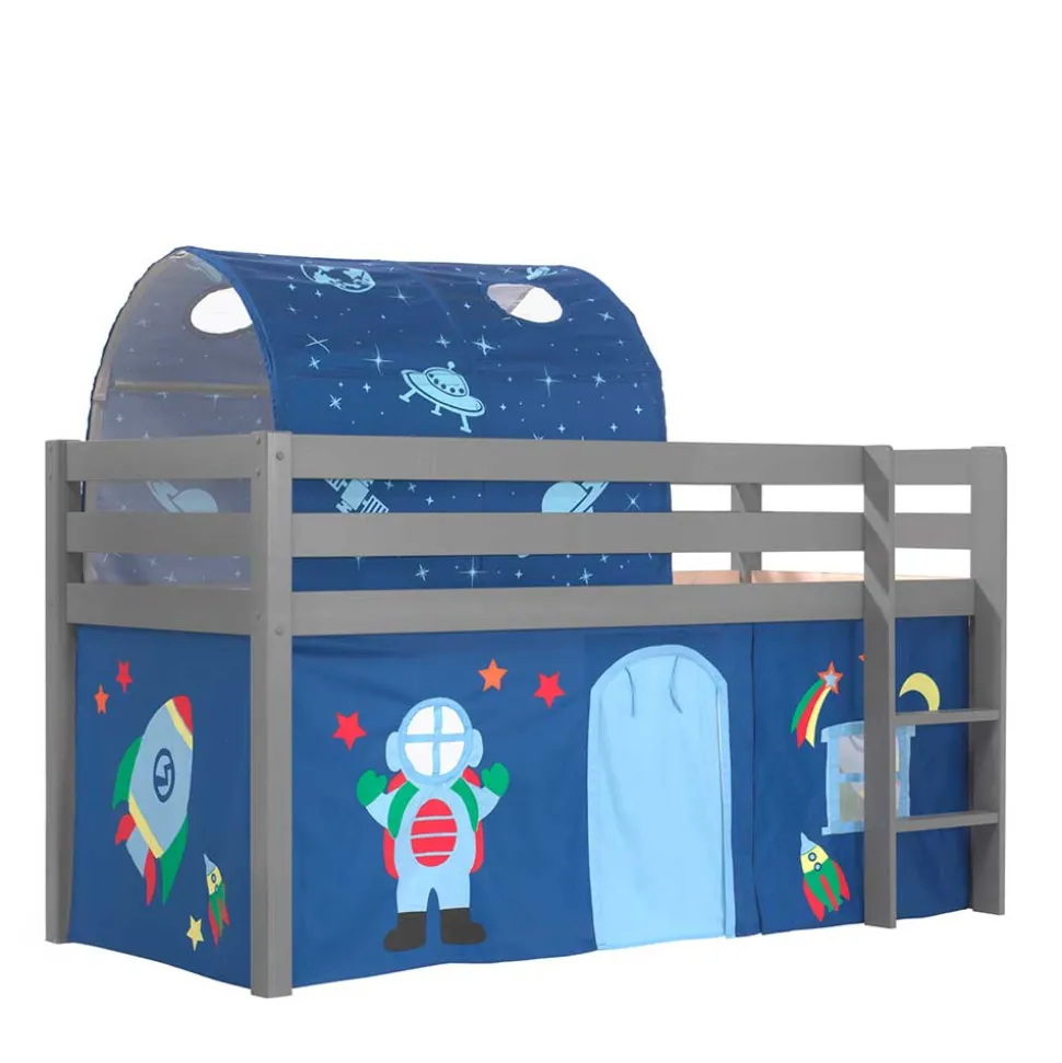 Weltall Kinder-Hochbett mit Tunnel & Vorhang - Conopca