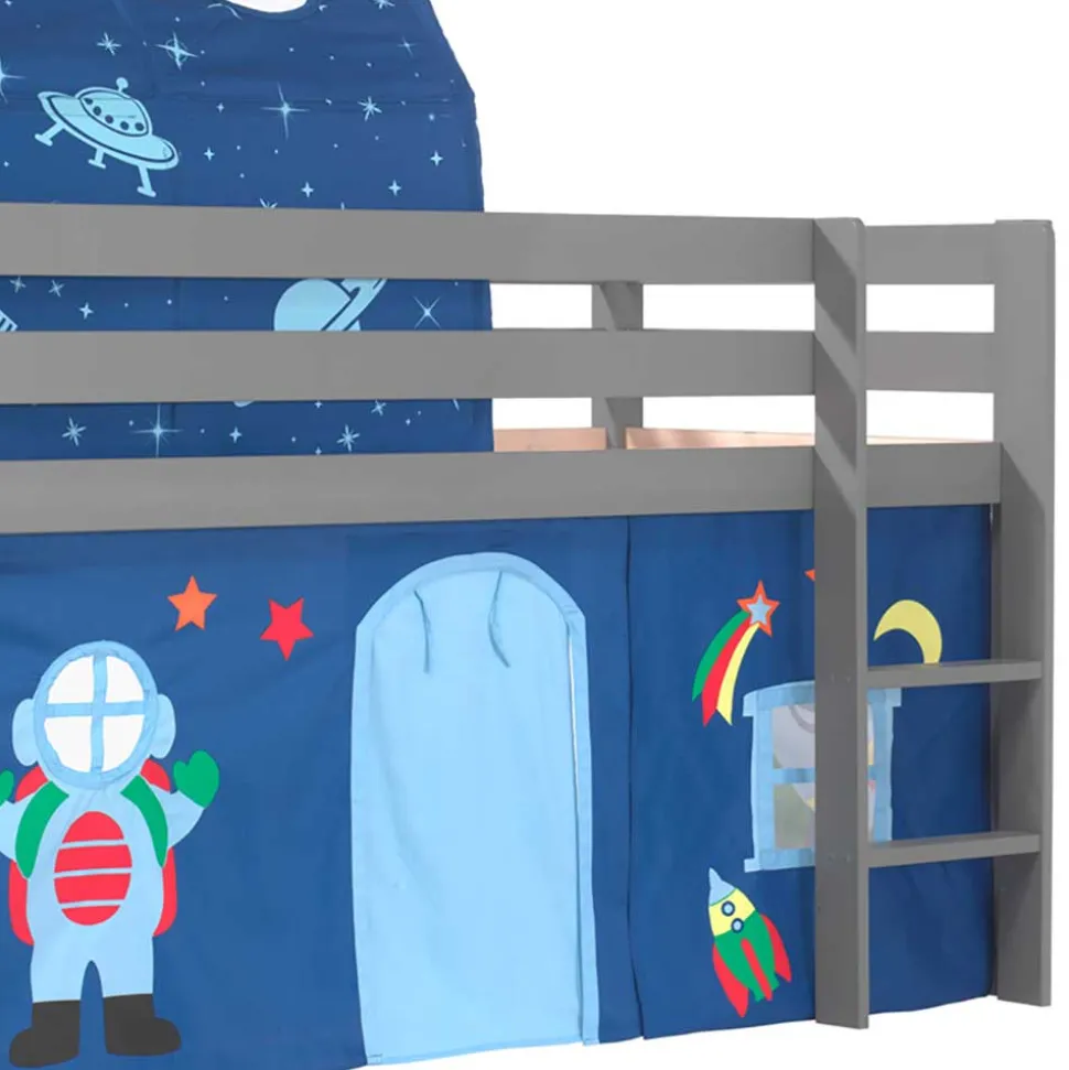 Weltall Kinder-Hochbett mit Tunnel & Vorhang - Conopca