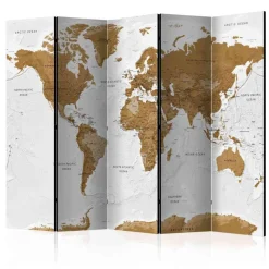 Weltkarte Motiv-Paravent in Weiß & Braun - Klever