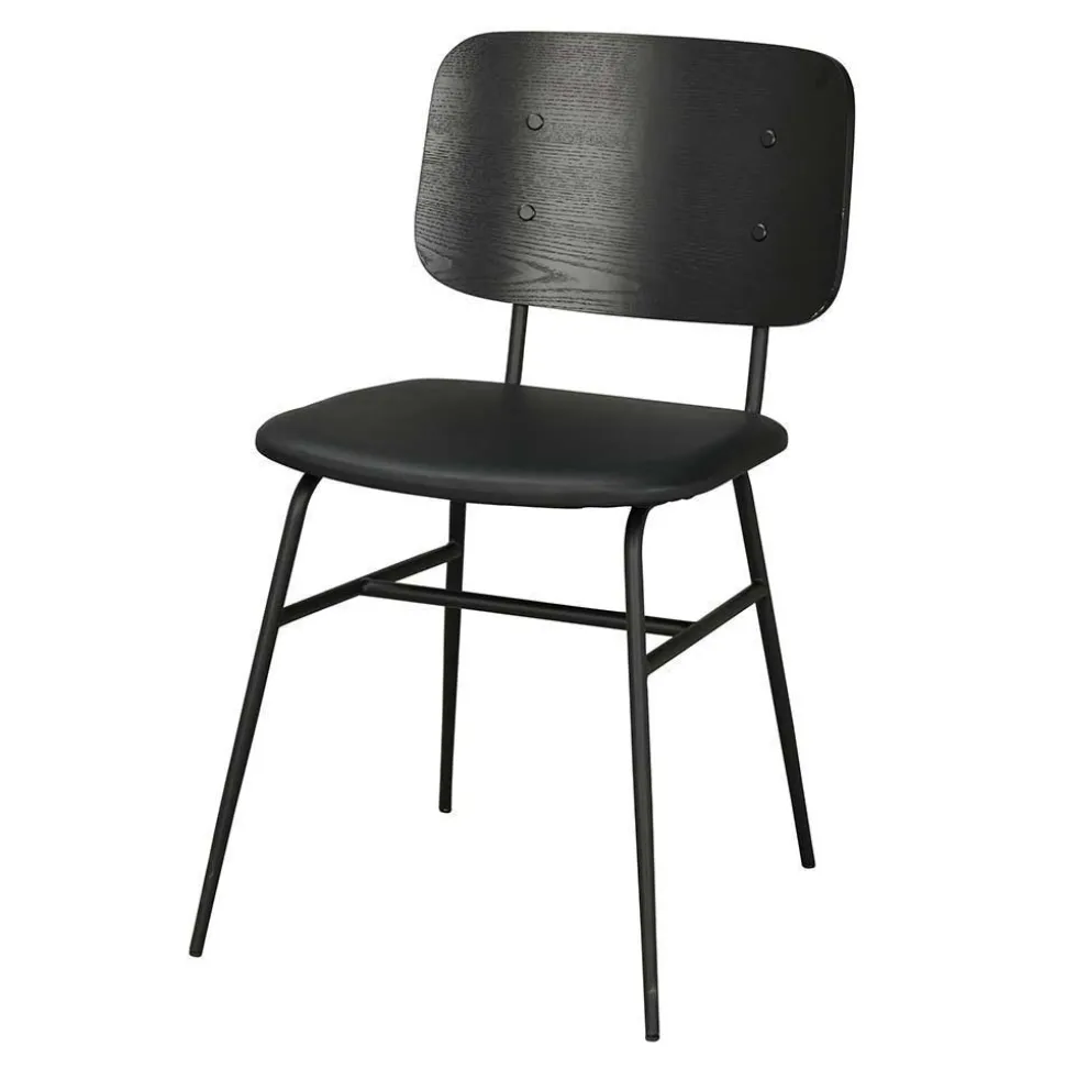 White Wash Holztisch & schwarze Stühle - Pessoa (fünfteilig)