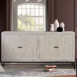 White Wash Sideboard mit Mandala Schnitzerei - Bonany