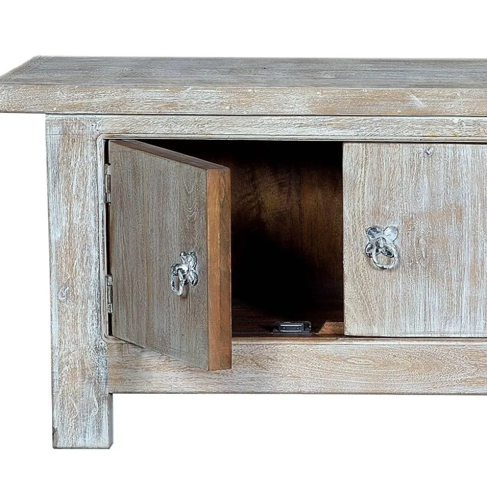 White Wash TV Lowboard - Shabby Chic - Catlony