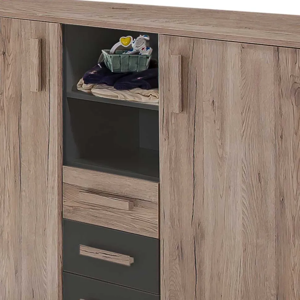 Wickelkommode in Eiche San Remo & Dunkelgrau - Jilamenda