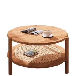 Wildbuche Couchtisch mit Ablage Wiener Geflecht - Indrya