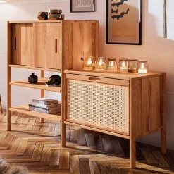 Wildbuche Holzregal mit Schiebetüren - Indrya