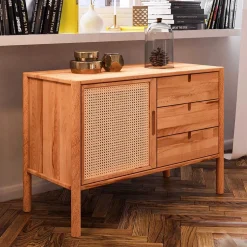 Wildbuche Kommode mit Wiener Geflecht Tür - Indrya