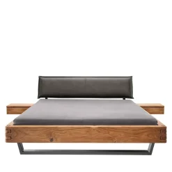 Wildeiche Balkenbett mit Leder-Kopfteil - Reneva