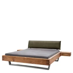 Wildeiche Balkenbett mit Leder-Kopfteil - Abrahams