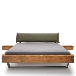 Wildeiche Balkenbett mit Leder-Kopfteil - Abrahams