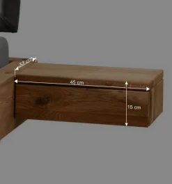 Wildeiche Balkenbett mit Leder-Kopfteil - Abrahams