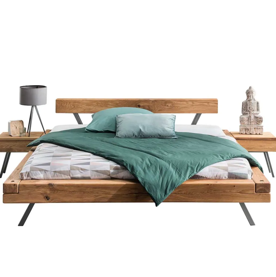 Wildeiche Balkenbett Set 4 Größen - Chaya (dreiteilig)