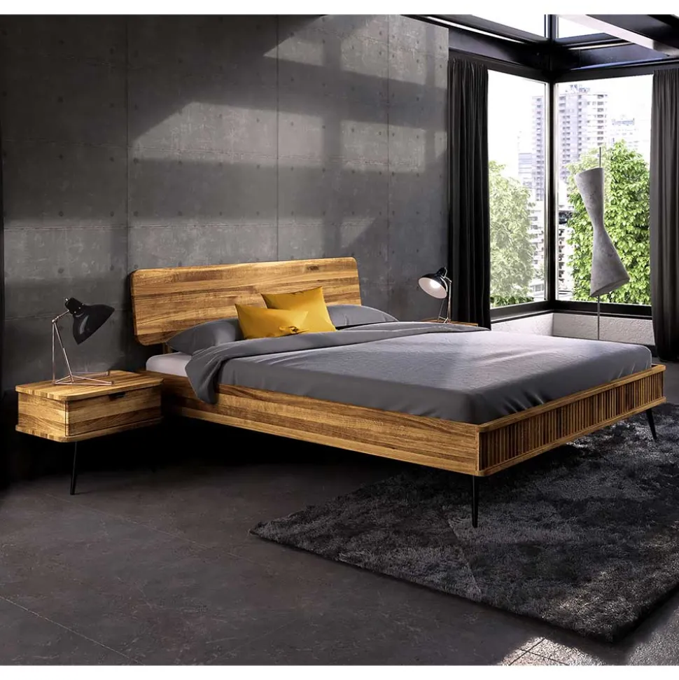 Wildeiche Bett mit Holzkopfteil - Casarius