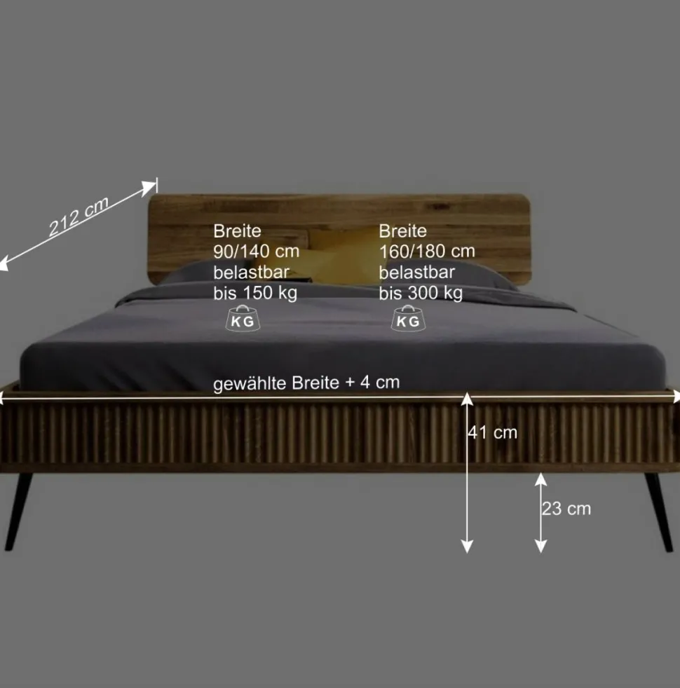 Wildeiche Bett mit Holzkopfteil - Casarius
