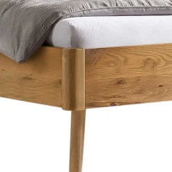 Wildeiche Bett mit Kopfteilpolstern in Grau - Luxuria