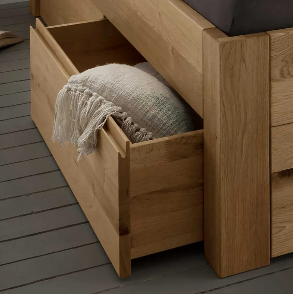 Wildeiche Bett mit vier Schubladen modern - Zennian