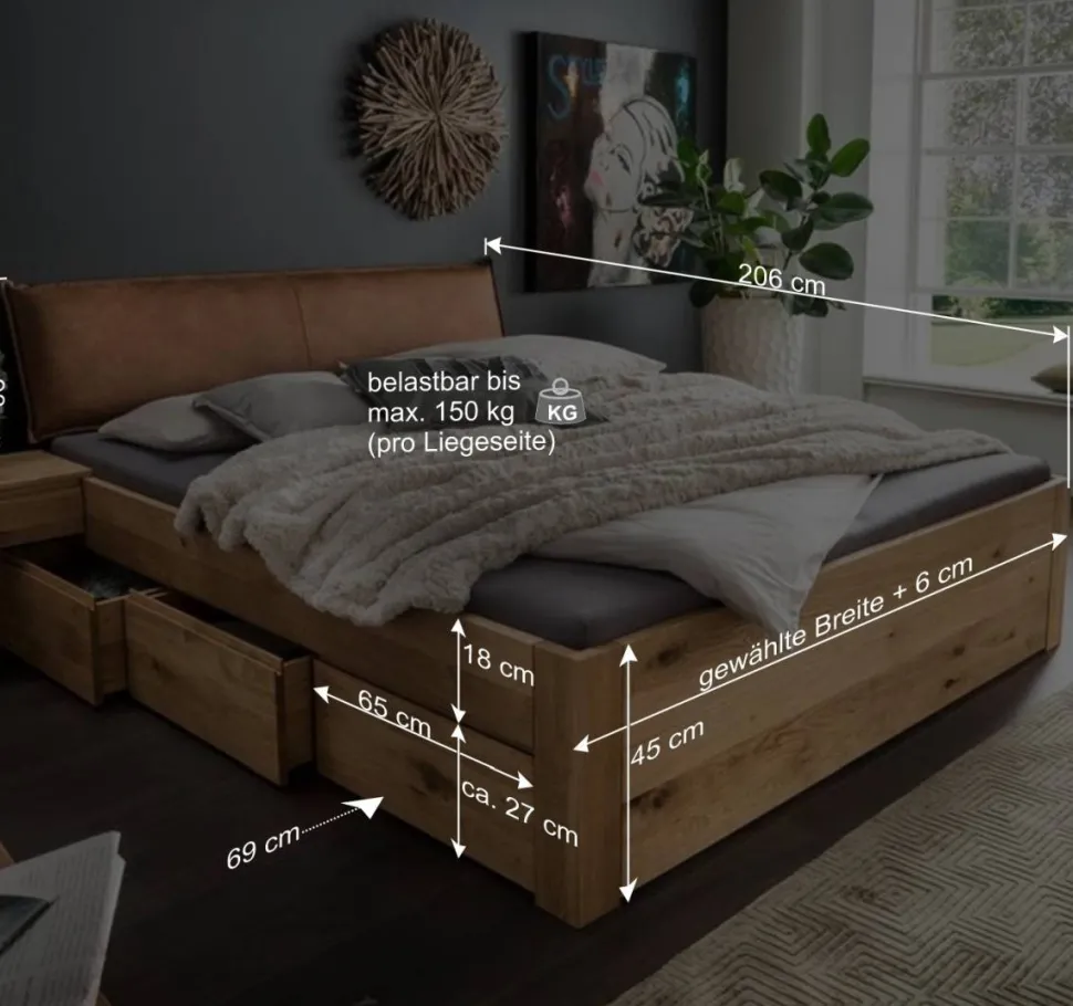 Wildeiche Bettanlage mit Stauraum - Zennian (dreiteilig)