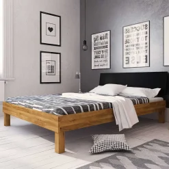 Wildeiche Bettgestell in 220cm mit Kopfteil Schwarz - Olbysca