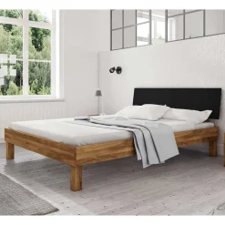 Wildeiche Bettgestell in 220cm mit Kopfteil Schwarz - Olbysca