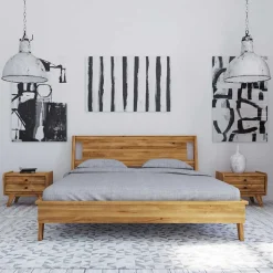 Wildeiche Bettgestell mit Überlänge 210 cm - Hardus (dreiteilig)