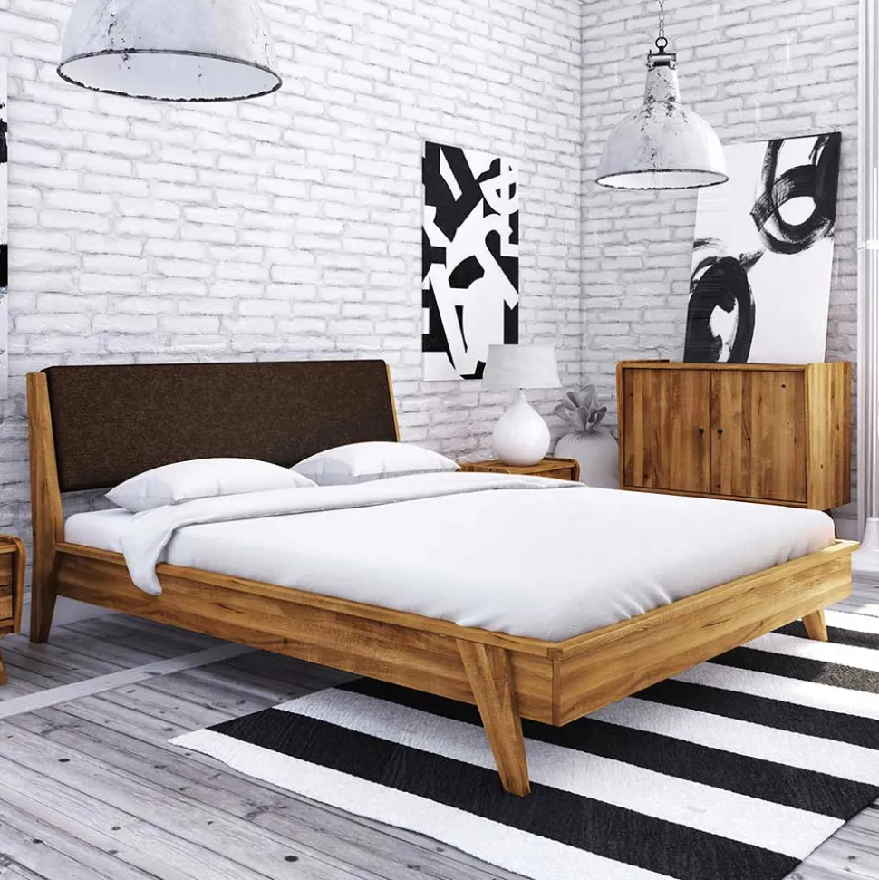 Wildeiche Bettrahmen 210cm mit Kunstleder Kopfteil - Hardus