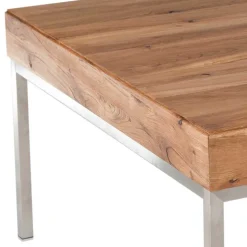 Wildeiche Couchtisch Silvia mit Stahlgestell in Edelstahl Optik