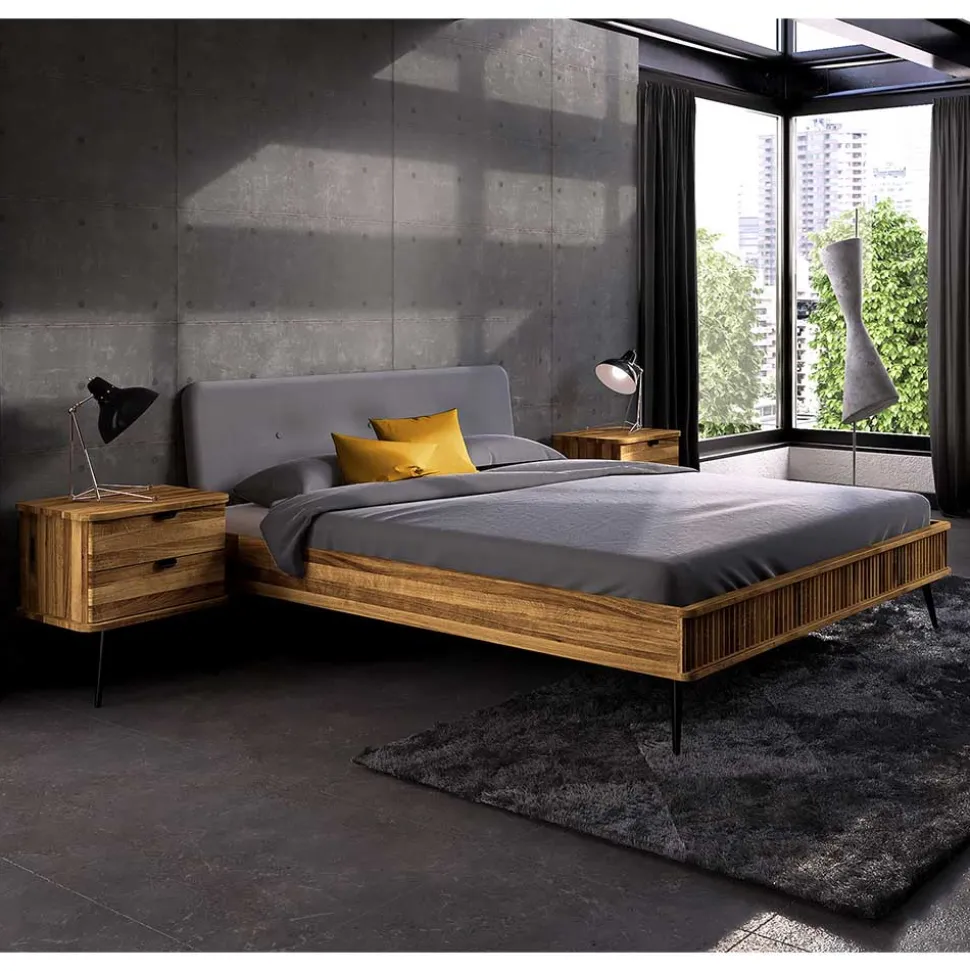 Wildeiche Designerbett mit Polsterkopfteil - Casarius