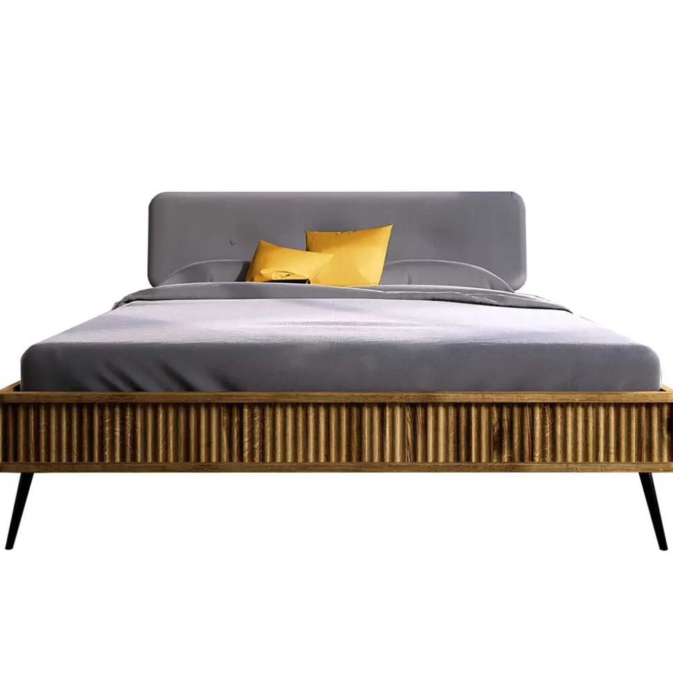 Wildeiche Designerbett mit Polsterkopfteil - Casarius