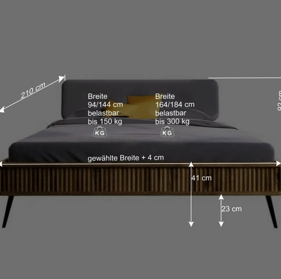 Wildeiche Designerbett mit Polsterkopfteil - Casarius