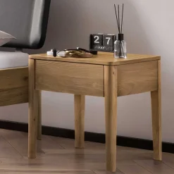 Wildeiche Doppelbett mit Kunstleder Kopfteil - Lucyanco