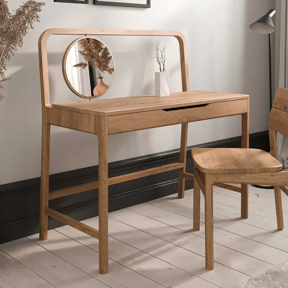 Wildeiche Frisiertisch mit rundem Spiegel - Laida
