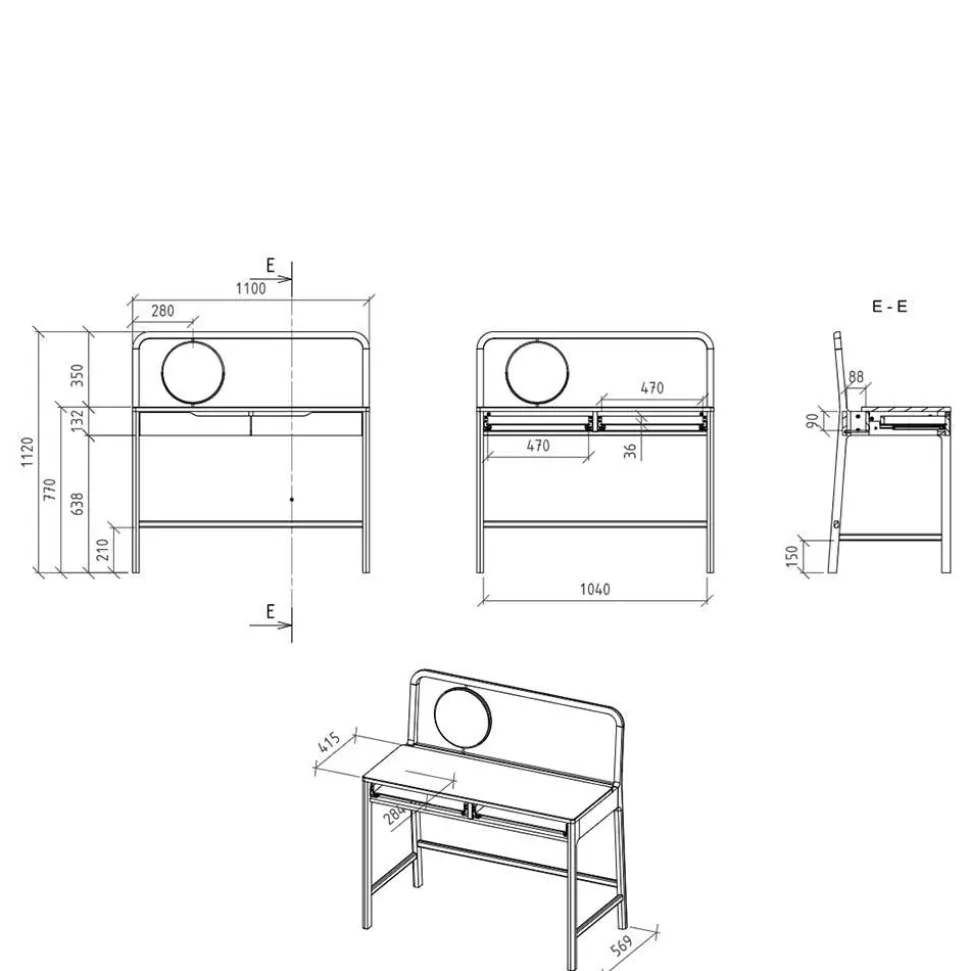 Wildeiche Frisiertisch mit rundem Spiegel - Laida