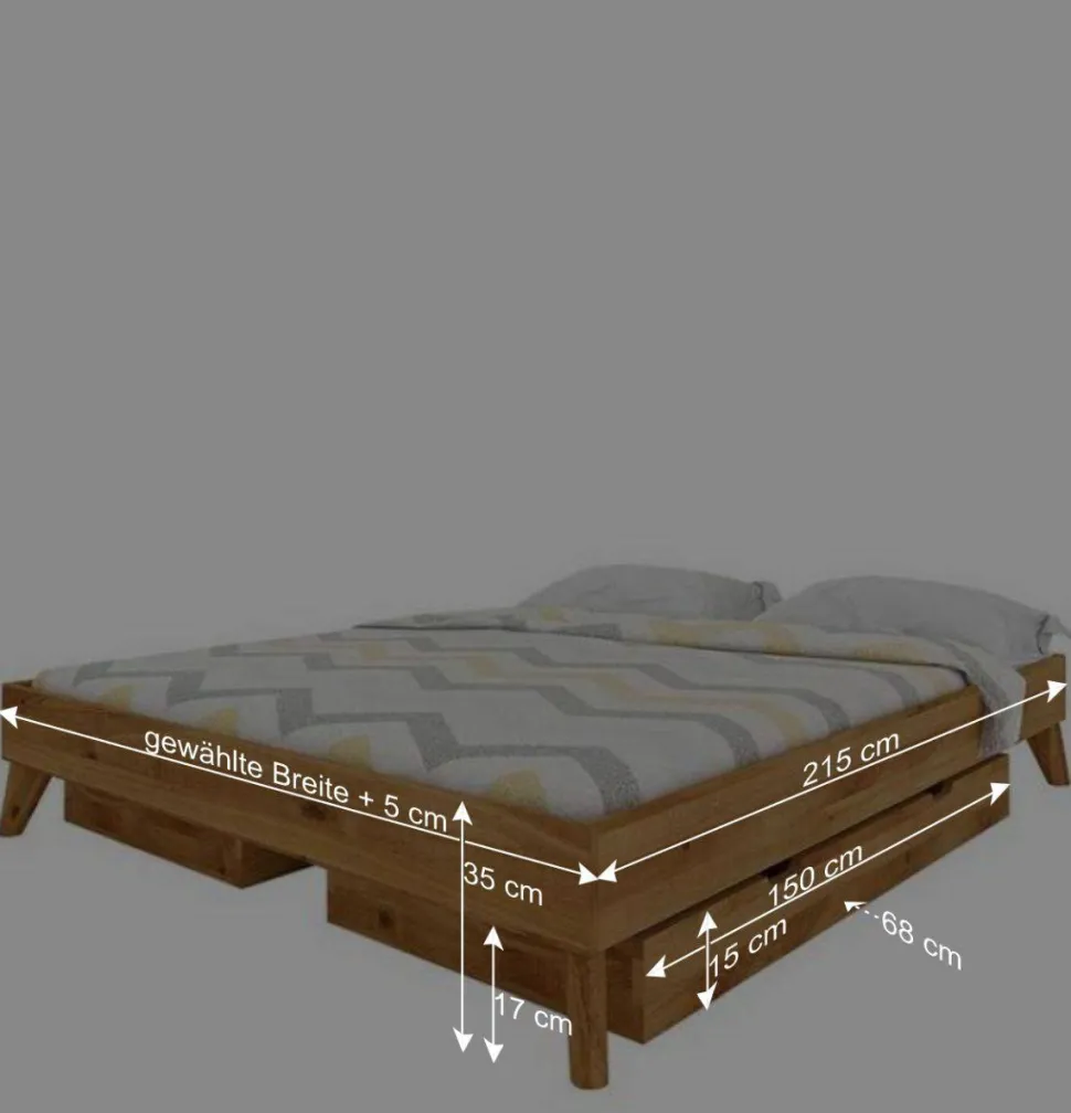 Wildeiche Funktionsbett ohne Kopfteil - Eavy