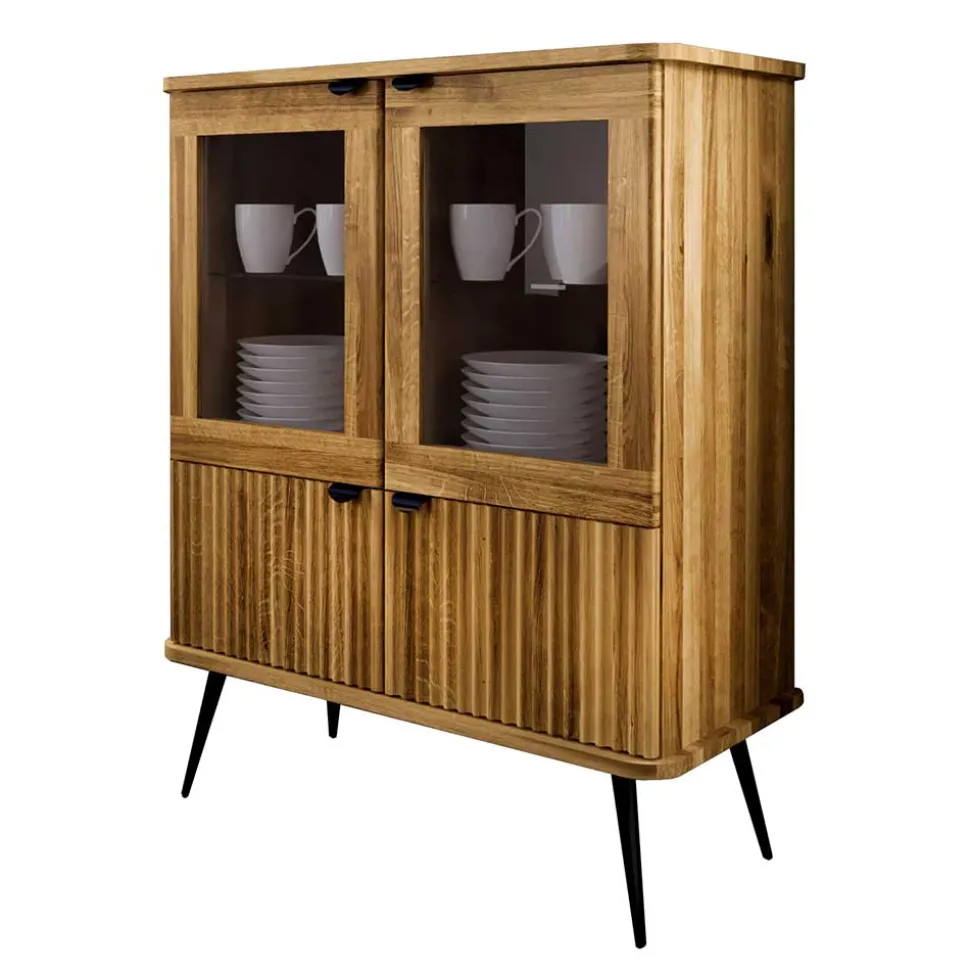 Wildeiche Highboard mit Glastüren & Holztüren - Casarius