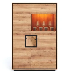 Wildeiche Highboard mit Glas Einsatz - Shipper