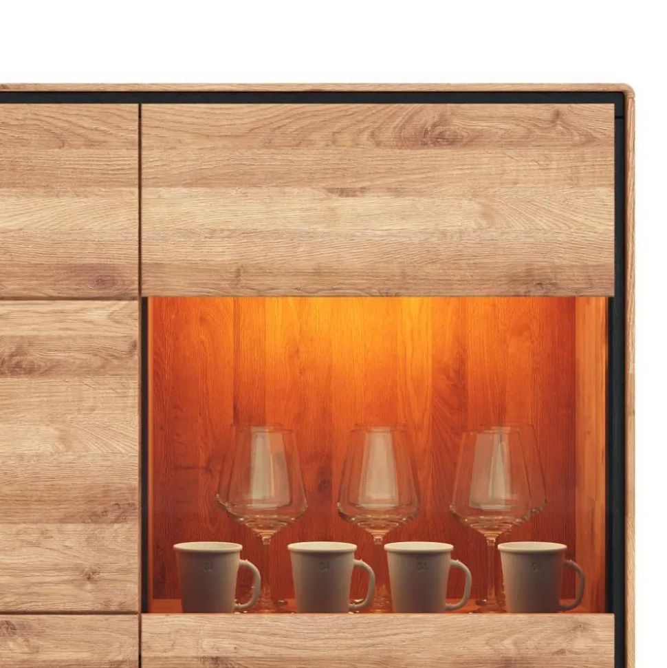 Wildeiche Highboard mit Glas Einsatz - Shipper