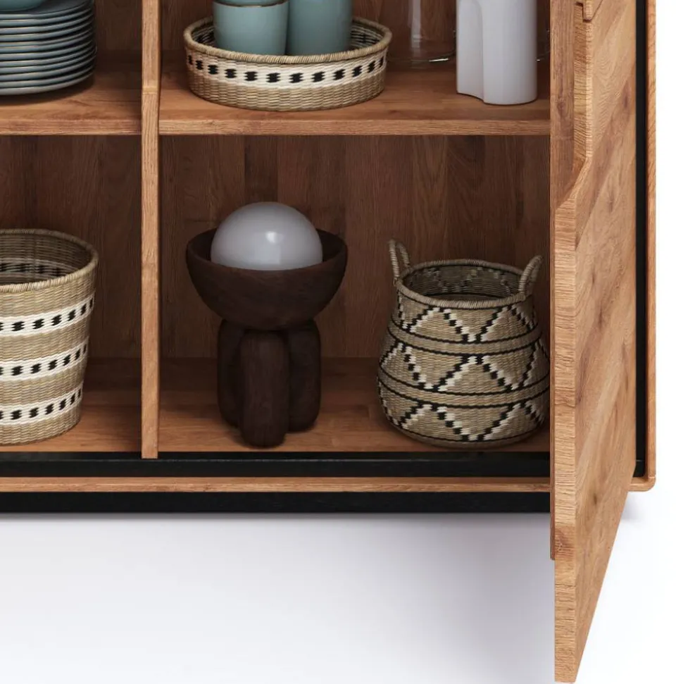 Wildeiche Highboard mit Glas Einsatz - Shipper