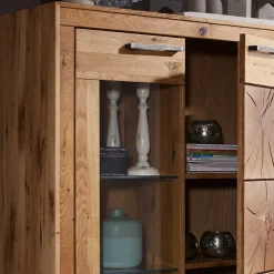 Wildeiche Highboard Troncon mit Glas Einsatz