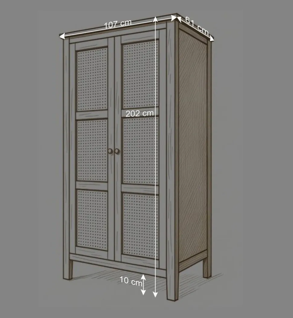 Wildeiche Kleiderschrank mit Wiener Geflecht - Ambrosso