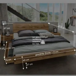 Wildeiche Schwebebett in Doppelbettgrößen - Aryvano