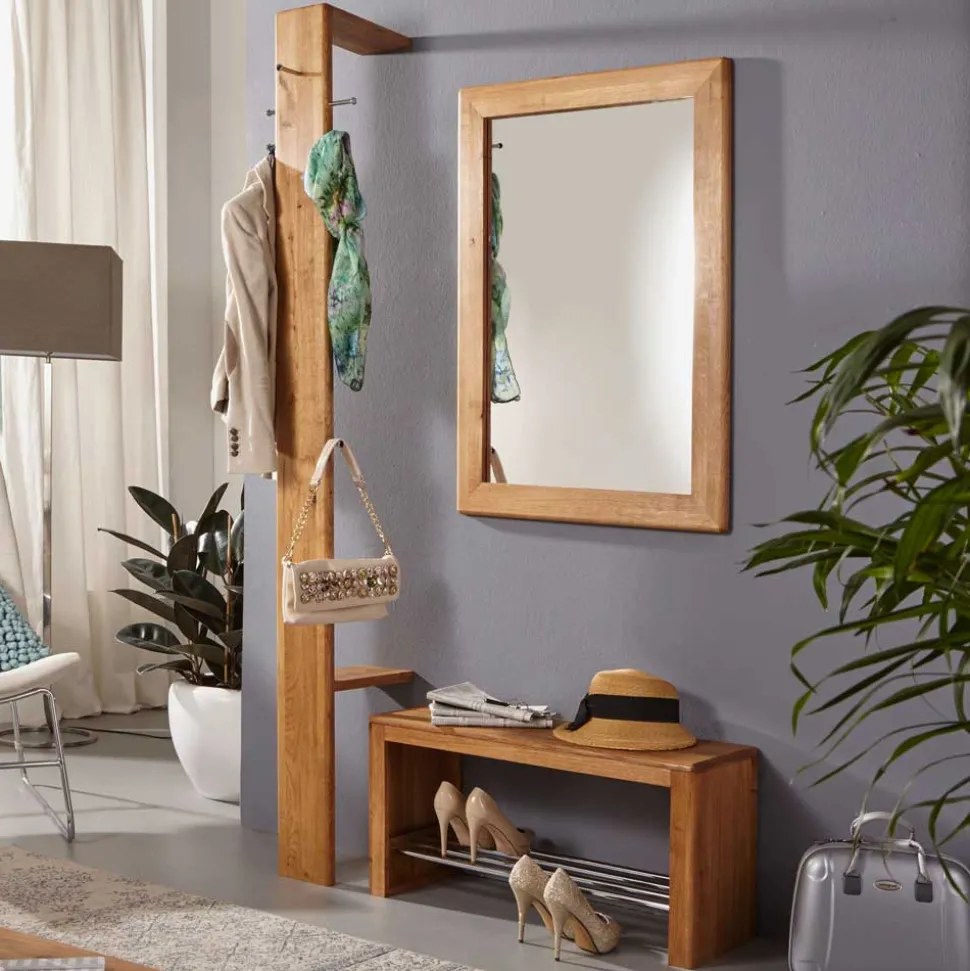 Wildeiche Standgarderobe & Spiegel - Uvinessa (dreiteilig)