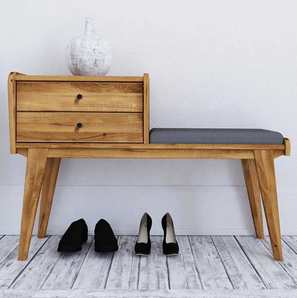 Wildeiche Telefonbank Flurbank mit Schubladen - Hardus